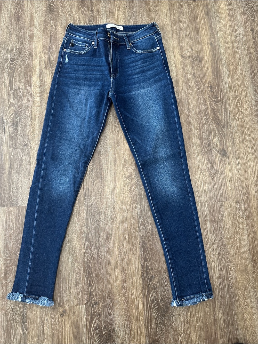 KanCan Dark Blue Skinny Jeans with Frayed Hem